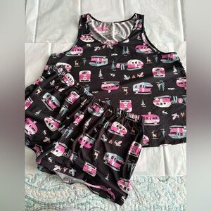 Black and Pink Camper Print Pajama Set